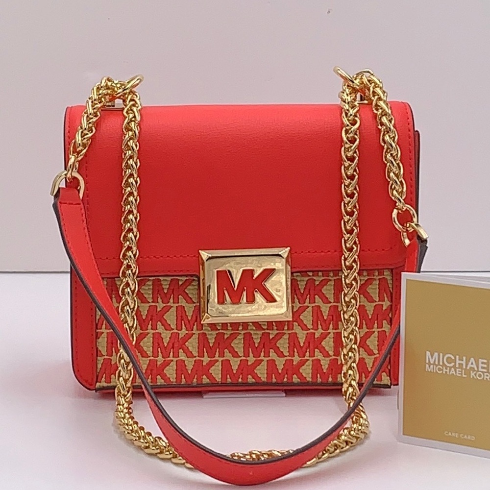 MICHAEL KORS SONIA SMALL SQUARE SHOULDER XBODY CORAL REEF COLOR - Picture 3 of 16